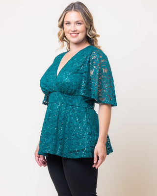 Stardust Sequin Lace Top - Sale! in Teal Topaz