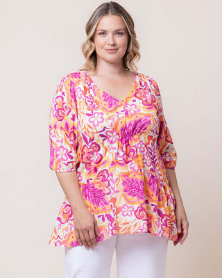 Oasis Flowy Swing Tunic Top in Artful Tropical Print