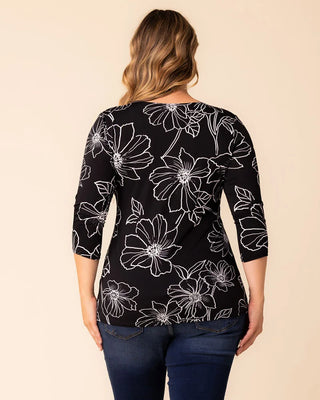Femme Fatale Faux Wrap Top in Black Florals