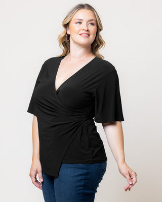 Stella Faux Wrap Top in Black Noir