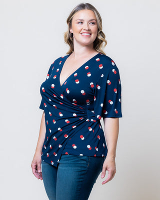 Stella Faux Wrap Top in Navy Dot Duo