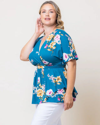 Encore Print Top in Teal Floral Print