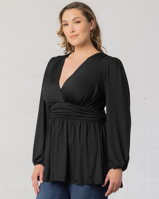 Leah Long Sleeve Tunic Top in Black Noir