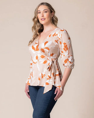 Nina Wrap Top in Artful Sunset Blooms