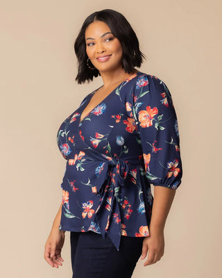 Nina Wrap Top in Vibrant Navy Florals