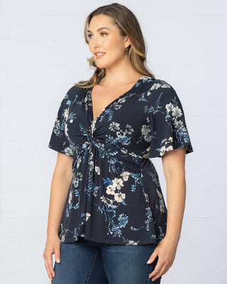 Abby Twist Front Top in Blue Floral Print
