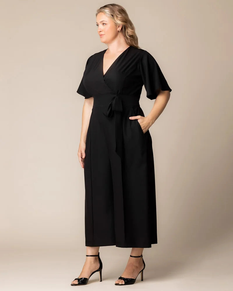 Plus Size Evelyn Cropped Wide Leg Jumpsuit - Kiyonna Plus Size Evelyn Cropped Wide Leg Jumpsuit - Kiyonna