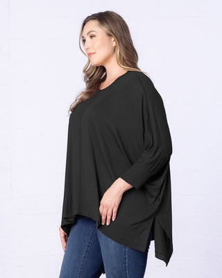 Long Sleeved Hi-Lo Cape Tunic Top in Black