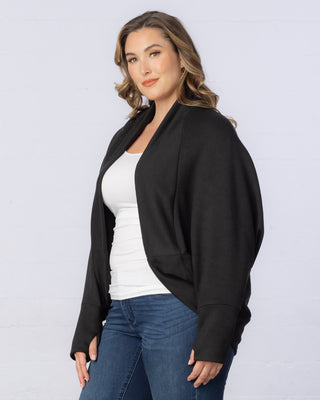 Dolman-Sleeved Shawl Cardigan with Thumbholes in Black