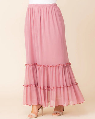 Isla Tiered Mesh Maxi Skirt in Rose Quartz