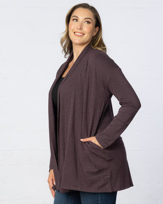 Longline Cardigan with Back Yoke in Majestic Purple