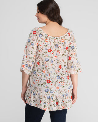 Felicity Casual Plus Size Tunic Top in Ivory Floral Print