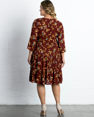 Issy Tiered Tunic Dress  in Warm Leaf Motif