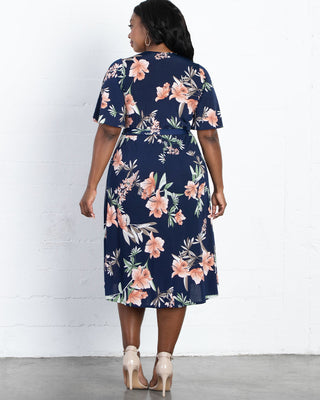 Melody Faux Wrap Dress  in Navy/Pink
