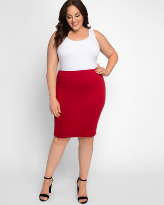 Priscilla Knit Pencil Skirt  in Ruby Red