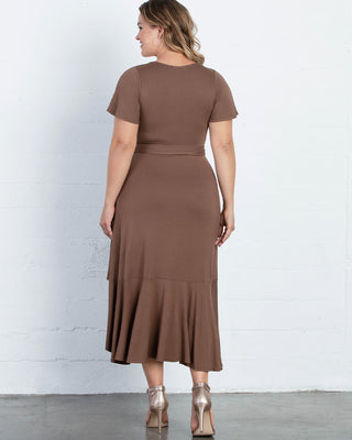 Rayna Plus Size Cocktail Wrap Dress  in Brown/Taupe