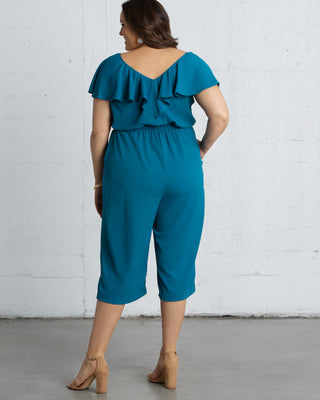 Avery Cropped Jumpsuit in Teal/Blue