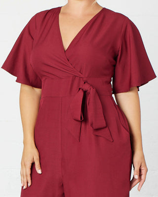 Charisma Crepe Jumpsuit  in Burgundy