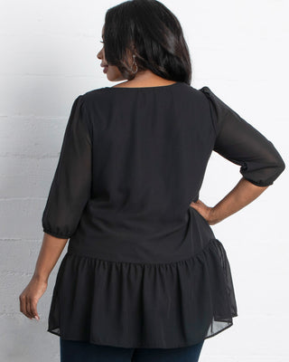 Cheryl Chiffon Tunic Top in Black Noir