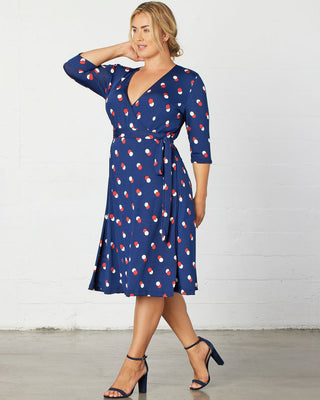 Essential Wrap Dress  in Navy Dot Duo