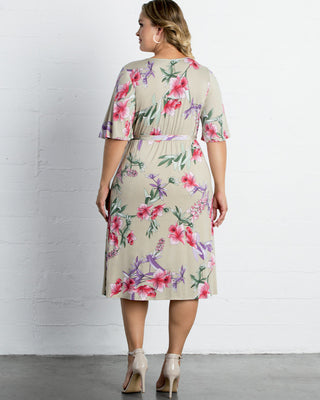 Melody Faux Wrap Dress  in Taupe Floral Print