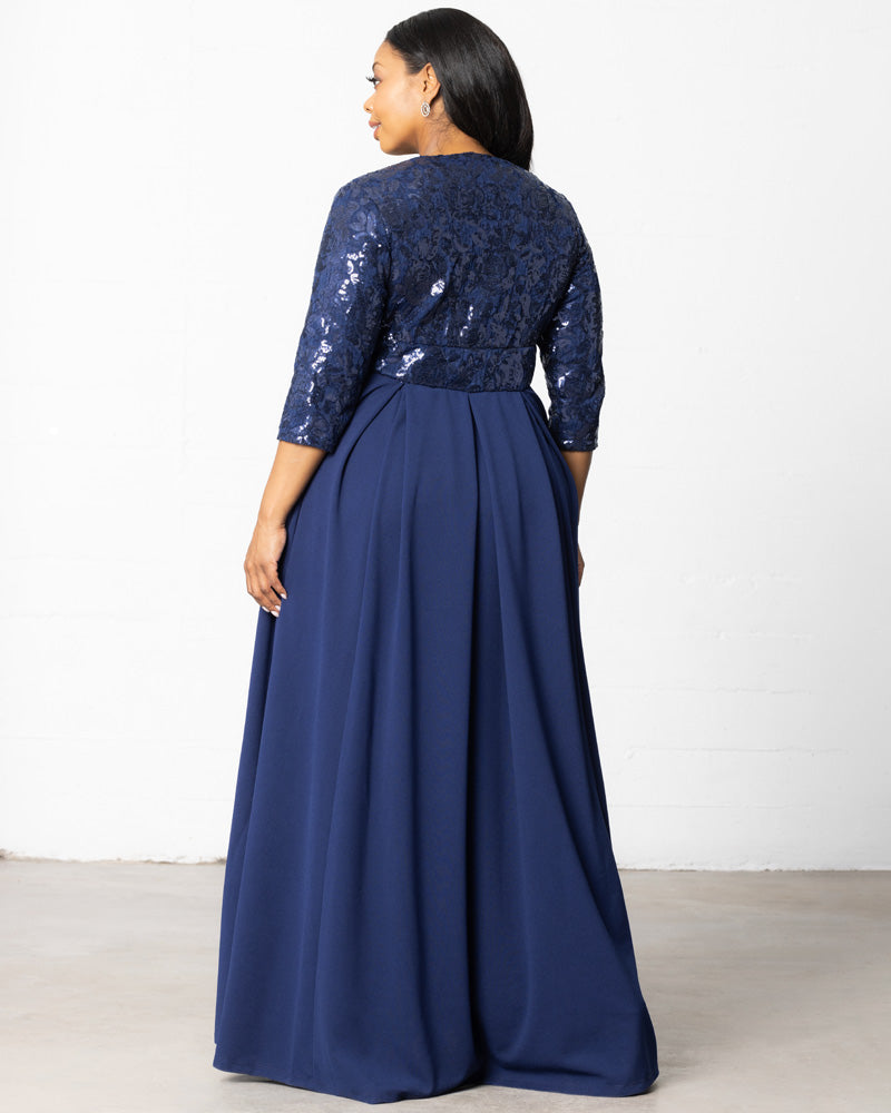 Gala Plus Size Evening Gowns Kiyonna Women's Plus Size Paris Pleated Sequin Gown, Navy Blue, 4X Gala Plus Size Evening Gowns Kiyonna Women's Plus Size Paris Pleated Sequin Gown, Navy Blue, 4X