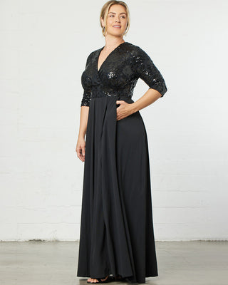 Paris Pleated Sequin Gown in Onyx