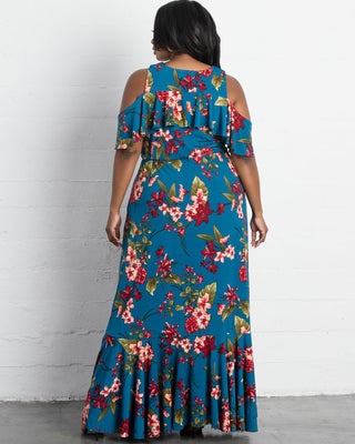 Piper Cold Shoulder Maxi Dress  in Amaryllis Blooms