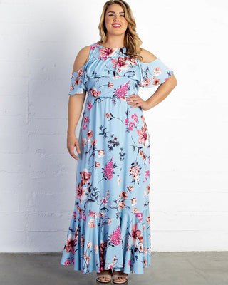 Piper Cold Shoulder Maxi Dress  in Breezy Blue Florals