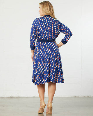 Sophisticate Wrap Dress  in Navy Geo Print