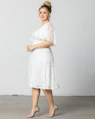 Genevieve Lace Flutter Sleeve Midi Dress in Pearl
