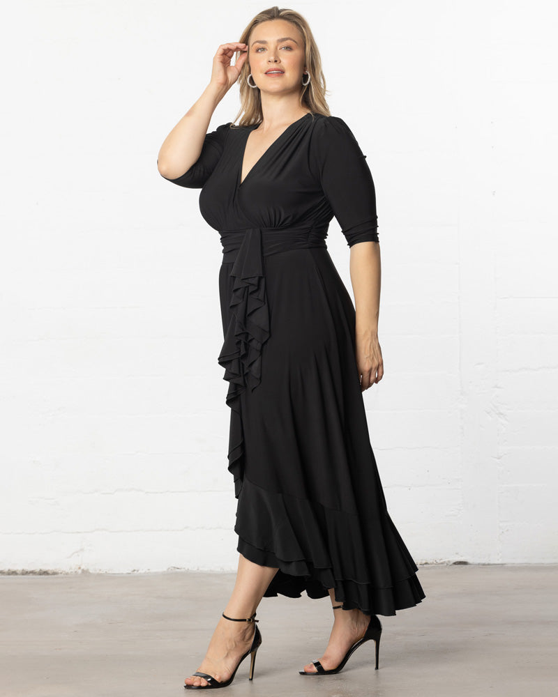 Kiyonna Plus Size Veronica Ruffled Evening Gown - Onyx Kiyonna Plus Size Veronica Ruffled Evening Gown - Onyx