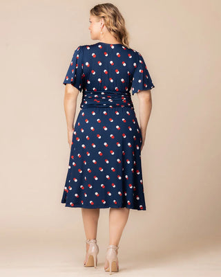 Jemma Ruched Tie Dress in Navy Dot Duo