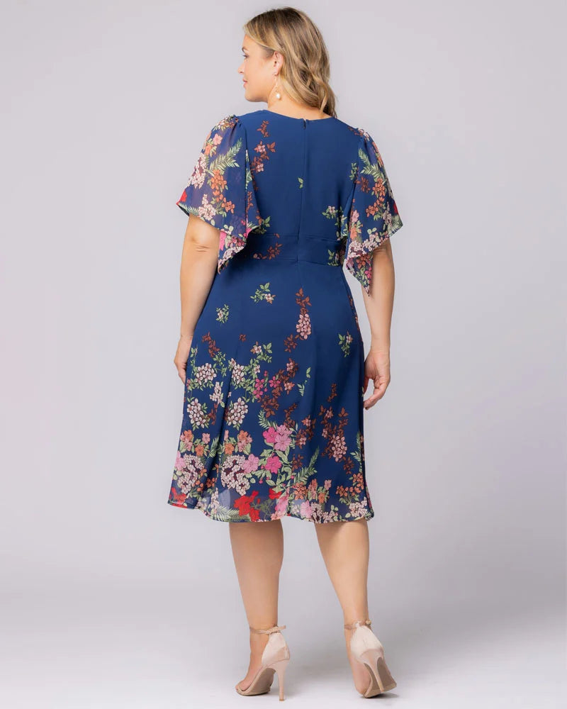 Kiyonna Women's Floral Print A-Line Dress - Blue - Casual Dresses Kiyonna Women's Floral Print A-Line Dress - Blue - Casual Dresses