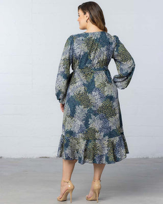 Julia Long Sleeve Wrap Dress in Blue Impressionist Print