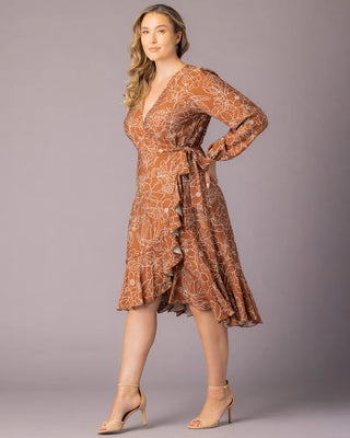 Julia Long Sleeve Wrap Dress in Chocolate Floral Print