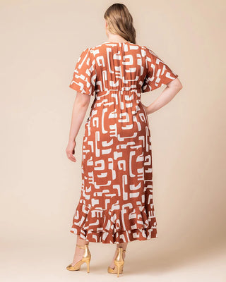 Alexandra Faux Wrap Dress in Chocolate Abstraction