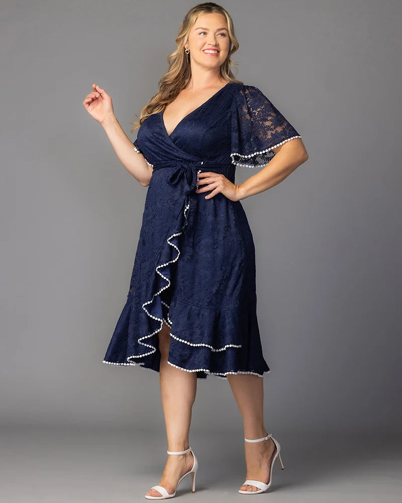 Palermo Lace Faux Wrap Cocktail Dress White / 3X (22-24) Palermo Lace Faux Wrap Cocktail Dress White / 3X (22-24)