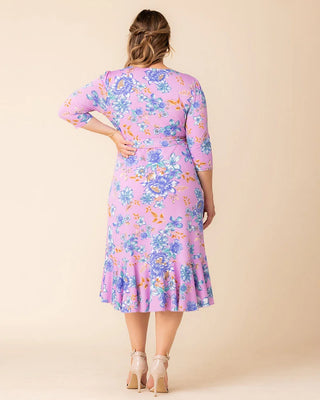 Flirty Flounce Wrap Dress in Lilac Tropical Florals