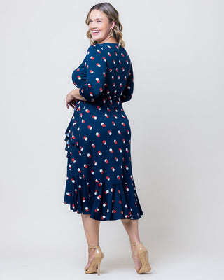 Flirty Flounce Wrap Dress in Navy Dot Duo
