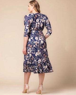 Flirty Flounce Wrap Dress in Soft Navy Florals