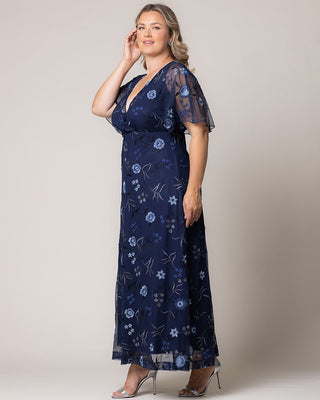 Embroidered Elegance Evening Gown in Twilight Blooms