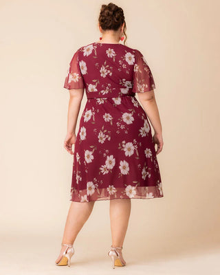 Margot Mesh Midi Cocktail Dress in Raspberry Floral Print