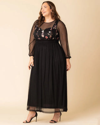 Mystique Mixed Media Evening Gown in Bordeaux Blooms