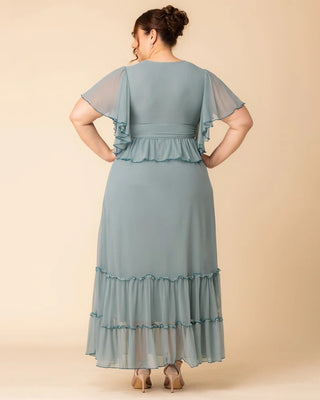 Graceful Tiered Mesh Gown in Sea Foam