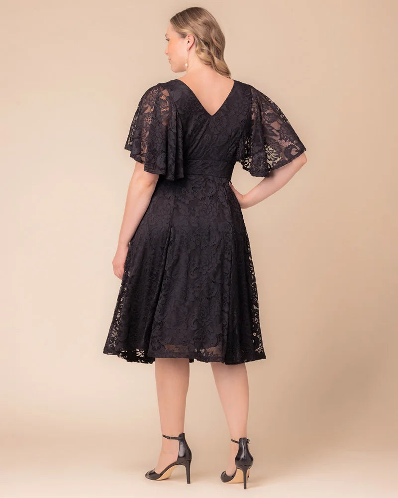 Kiyonna Plus Size Camille Lace Cocktail Dress - Onyx
