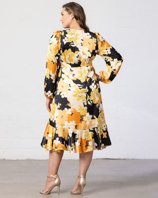 Serena Satin Ruffle Wrap Dress  in Sunset Blooms
