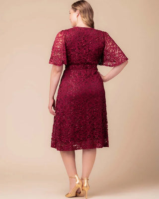 Starry Sequined Lace Cocktail Dress in Pinot Noir