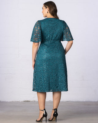 Starry Sequined Lace Cocktail Dress in Teal Topaz