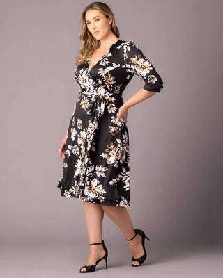 Signature Print Wrap Dress in Black Scattered Blooms